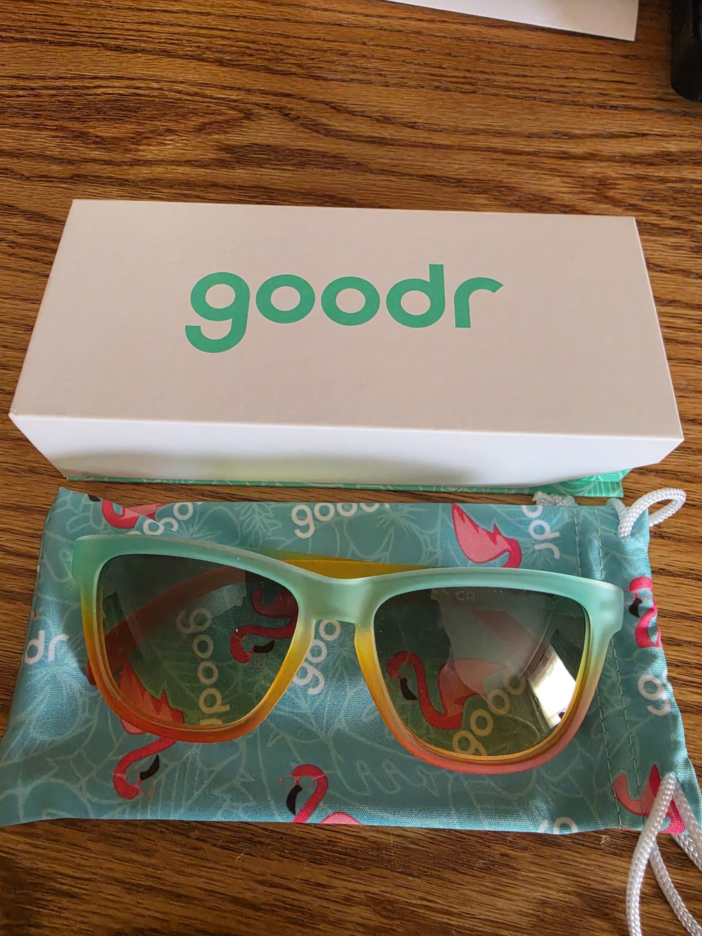 goodr Sunrise Spritzer Elixir Women's Sunglasses - Green/Orange/Yellow - Picture 2 of 5